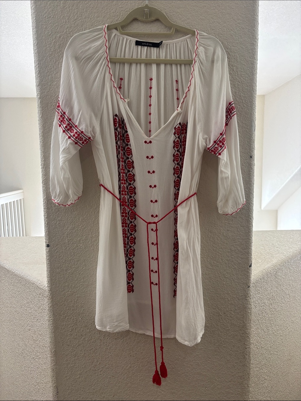 Ark & Co White Tunic Dress with Red Embroidery